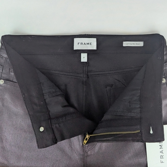 FRAME Le Crop Mini Boot Cut Jeans Coated Stretch Denim Midrise Mahogany 31 NWT - Picture 8 of 16